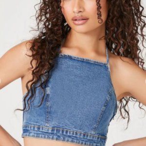 NWT Denim Halter Crop Top Size Small